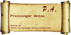 Preininger Antos névjegykártya
